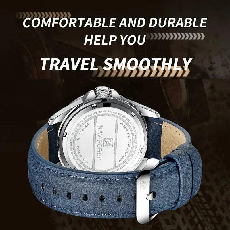 Naviforce Men Quartz Watch With Leather Strap Casual Sport Timepiece Water Resistant For Everyday Wear