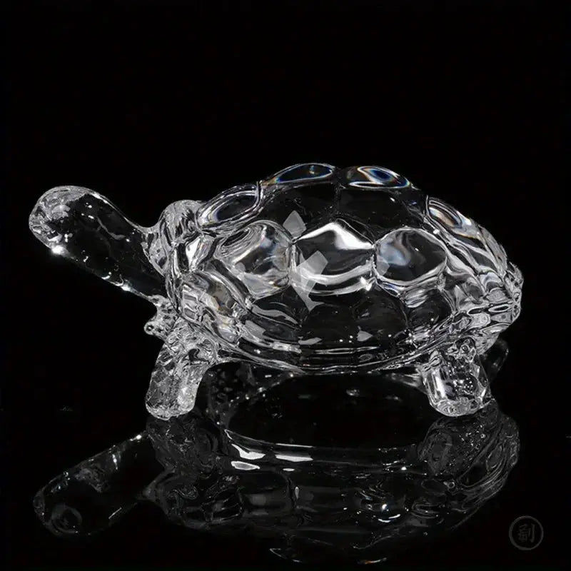 Crystal turtle figurine by Simples Market; clear glass tortoise statue for feng shui home or desk decor