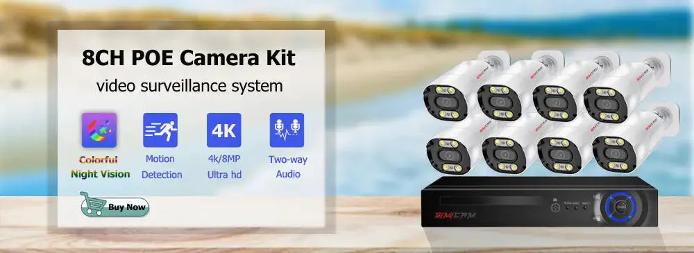 Simples Market 8-channel PoE camera kit with 8 waterproof bullet cameras and NVR