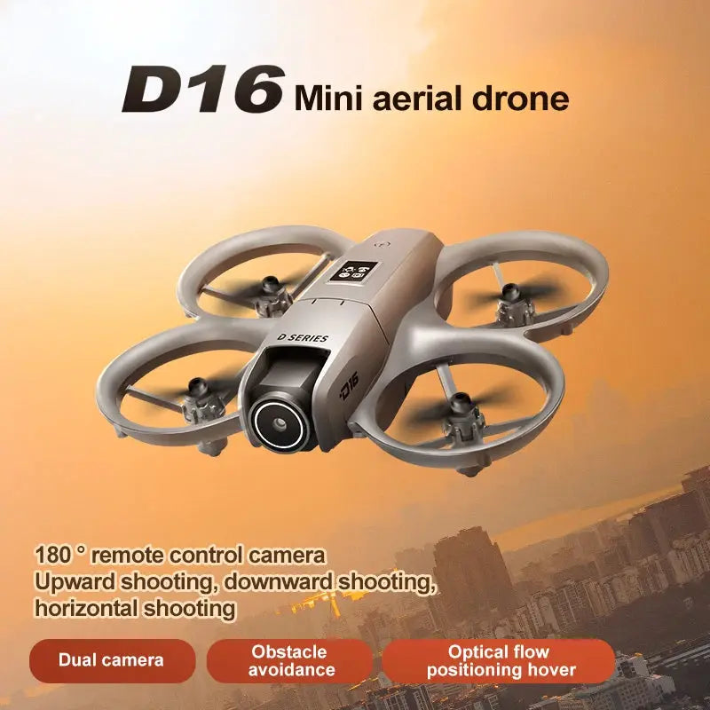 D16 Mini Drone 180 Degree 8K Dual Camera Quadcopter With Five Sided Obstacle Avoidance for Aerial Photography