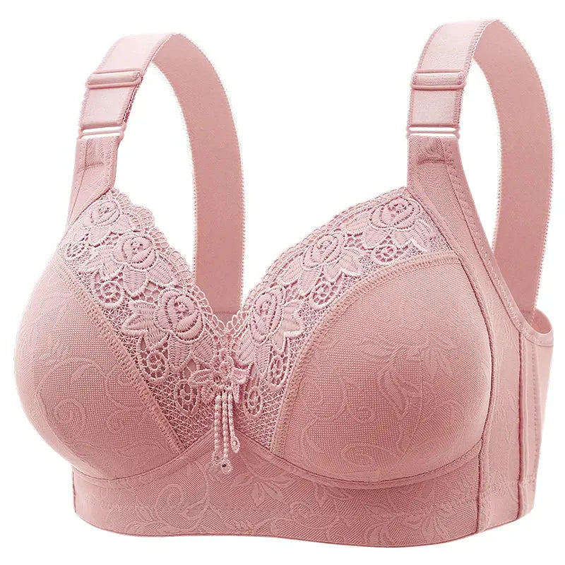 Simples Market pink lace bra for women, floral cups with deep V plunge and adjustable straps