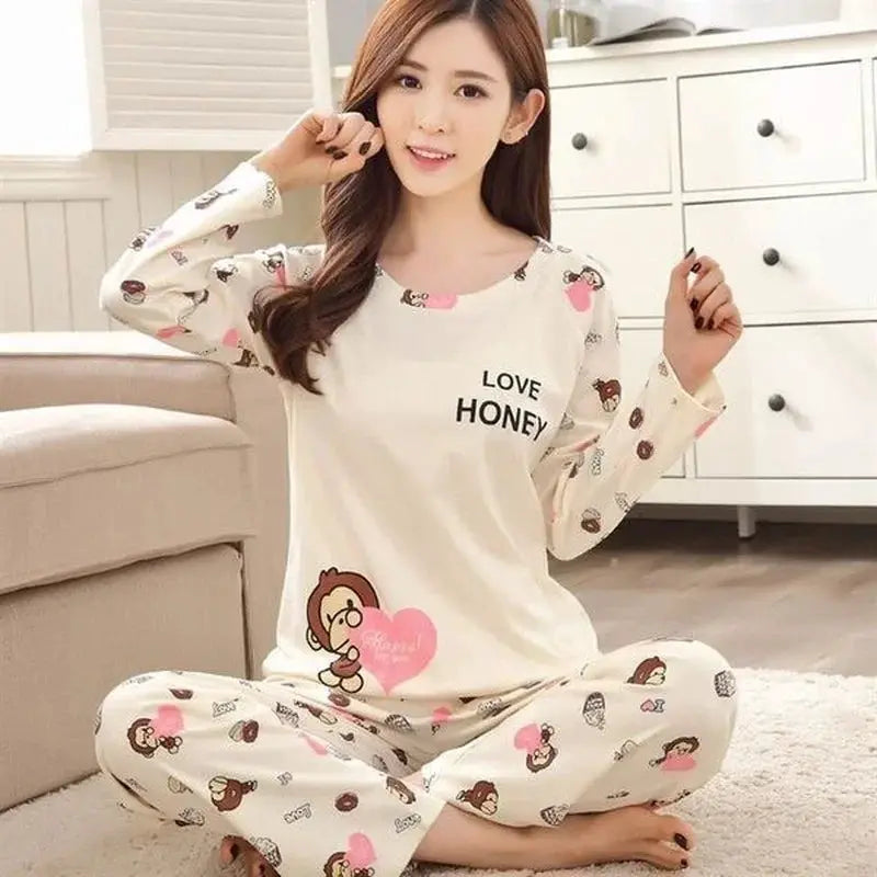 LunaNest Autumn Two Piece Pajama Set For Women Lightweight Breathable Sleepwear With Teacup Animal Pattern