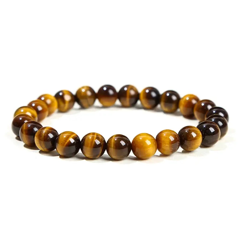 JD Natural Stone Beads Bracelet Amethyst Tiger Eye Crystal Quartz Agate Unisex Bangle Reiki Healing Jewelry Gift