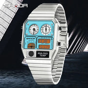 Sanda 3192 Mens Square Digital Analog Watch Waterproof Led Thermometer Stopwatch Sporty Durable Timepiece