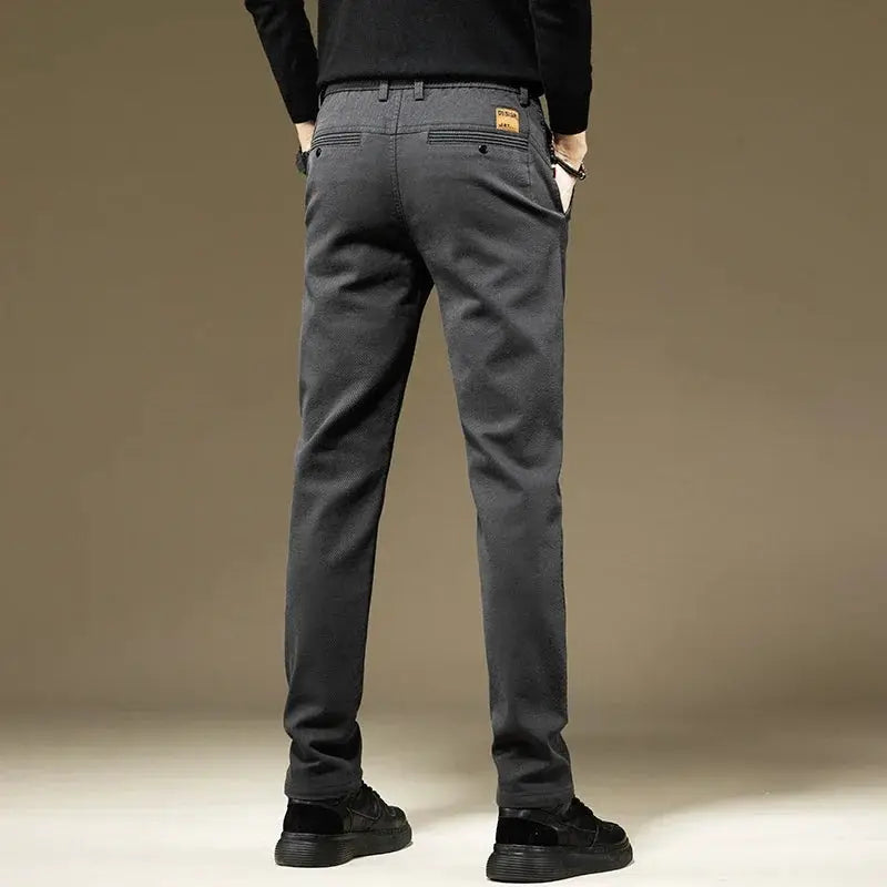 KUBRO men's gray cotton straight-leg pants by Simples Market, back view