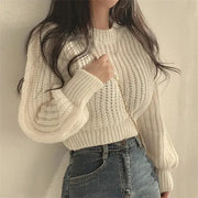 Loose Vintage Harajuku Lantern Sleeve Sweater For Women Soft Warm Knitwear Autumn Winter Fashion Top
