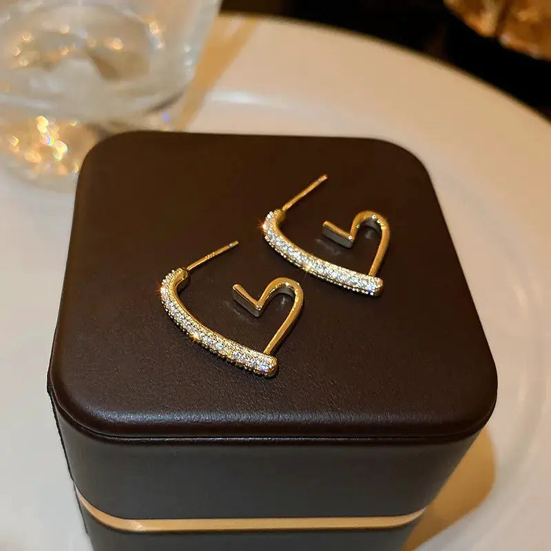 925 Silver Needle Heart Earrings For Women Korean Fashion Crystal Jewelry 2026 Trending Luxury Hoop Earrings