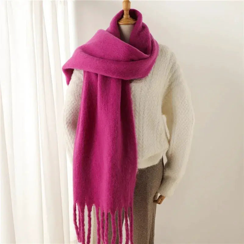 Luxurious Faux Cashmere Winter Scarf for Women Thick Soft Warm Wrap with Tassels