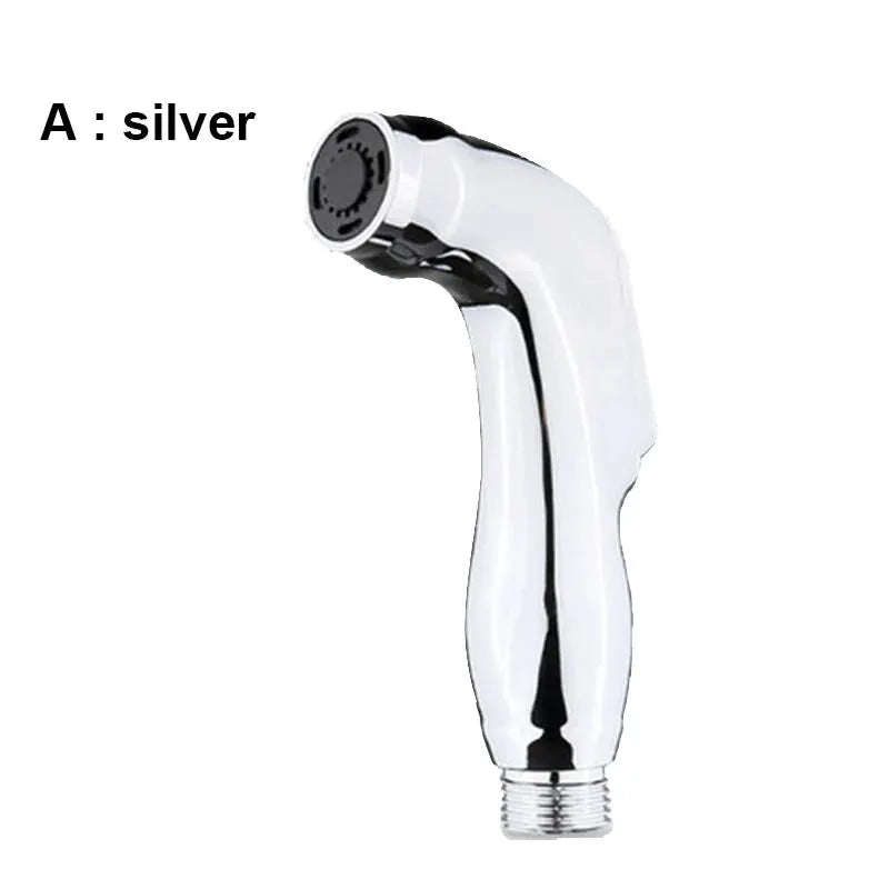 Handheld bidet spray nozzle in white-silver ABS with chrome finish and threaded connector