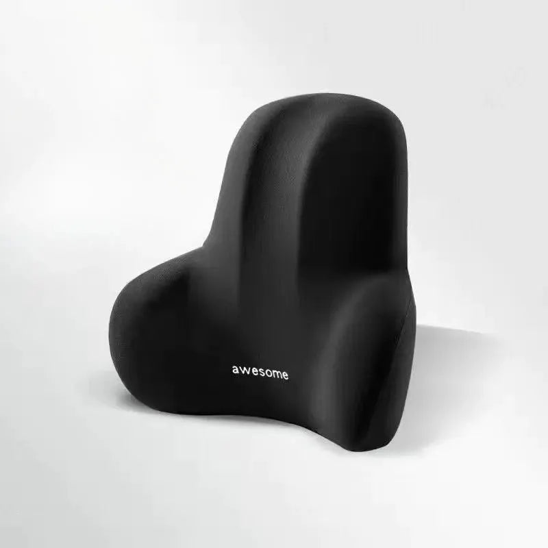 Black memory-foam office chair cushion with lumbar support and washable cover