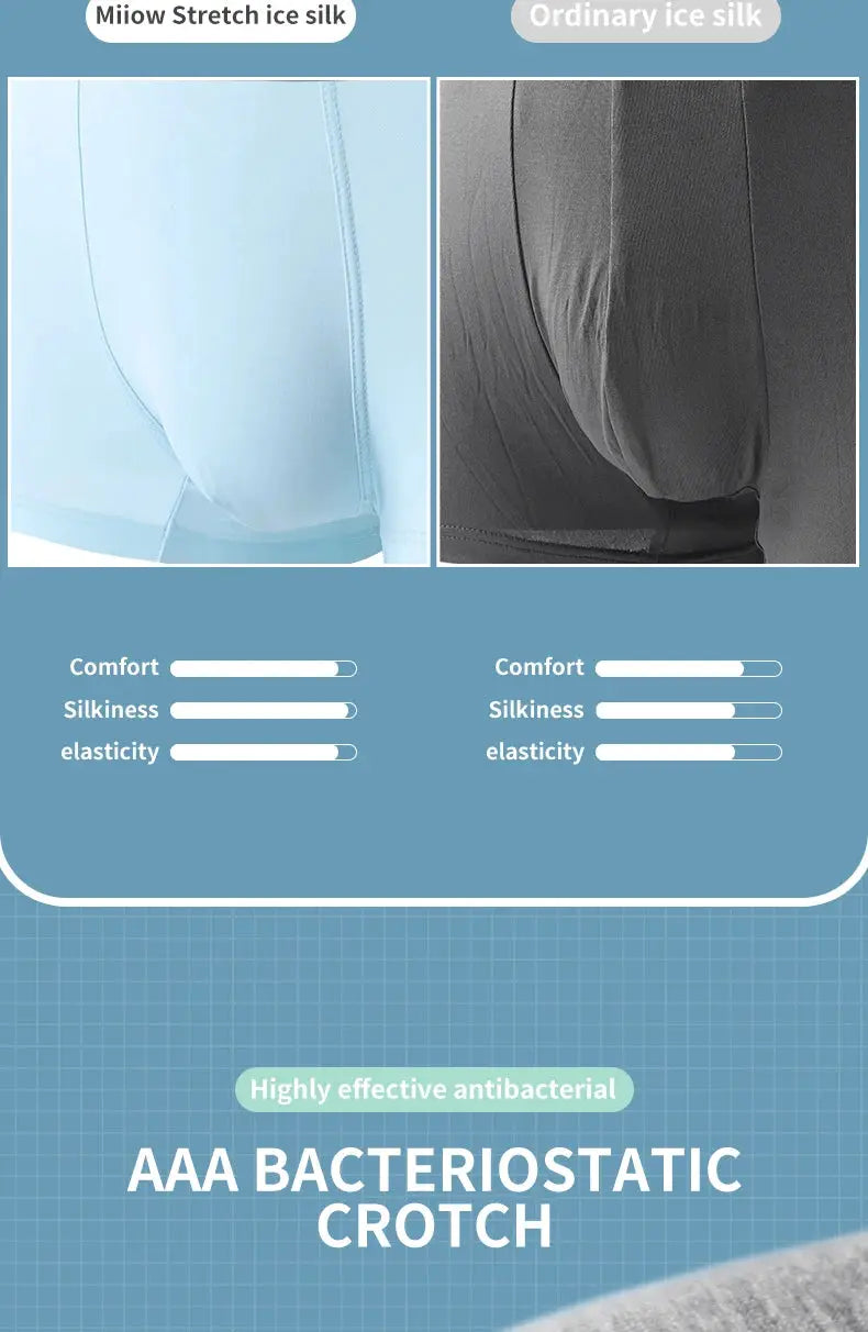 MiiOW 4-pack Boxer Shorts by Simples Market in blue/gray; ice silk stretch, graphene antibacterial, breathable.