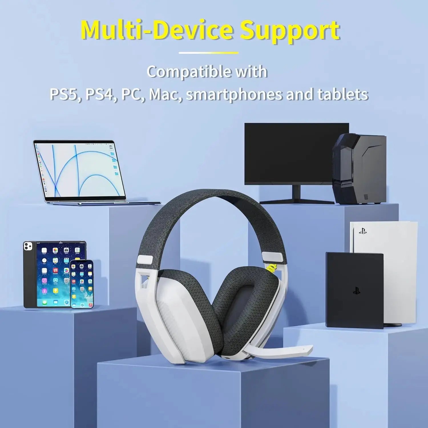 BINNUNE BW06 wireless gaming headset with mic by Simples Market; white/black, 2.4GHz, PS5/PS4/PC