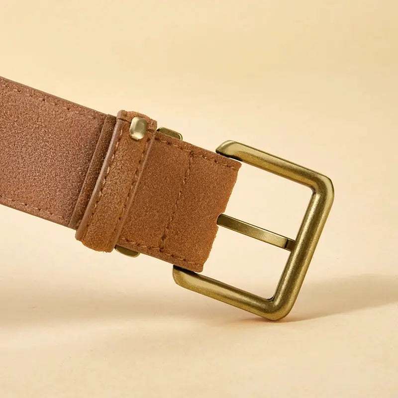 LuxeLine Luxury Suede Cowhide Leather Belt Vintage Gold Buckle Accessory For Dresses And Jeans Women
