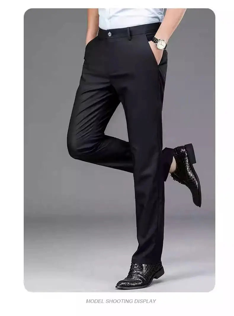Men's stretch black dress pants, smart casual office straight trousers, Simples Market