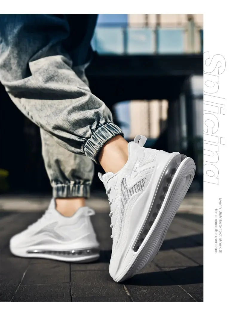 Men's white Simples Market running sneakers with breathable mesh upper and visible air-cushion sole