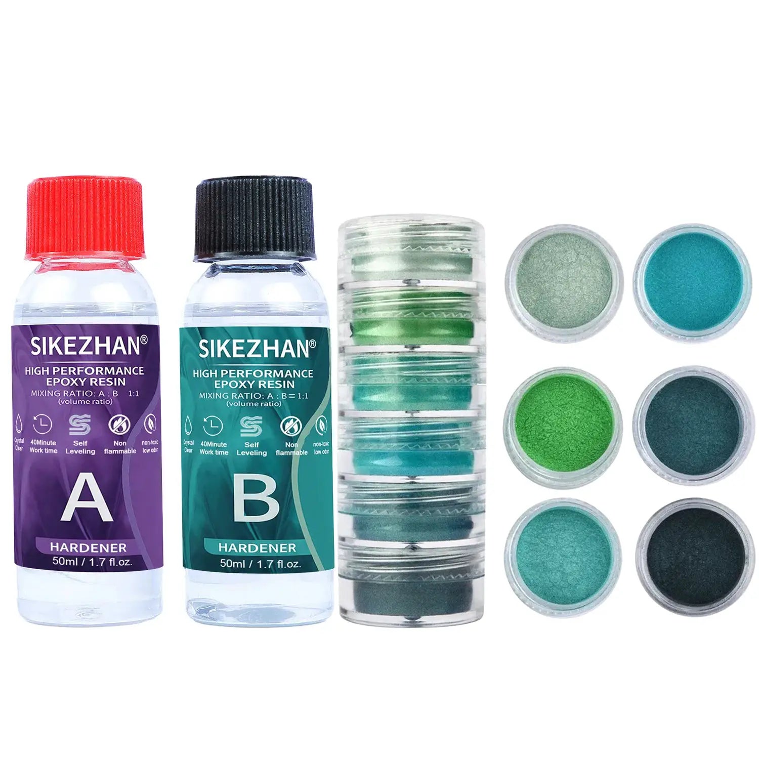 Crystal Clear Epoxy Resin Kit With Six Color Mica Powder And AB Glue For DIY Jewelry Making Nail Art Soap Casting Crafts