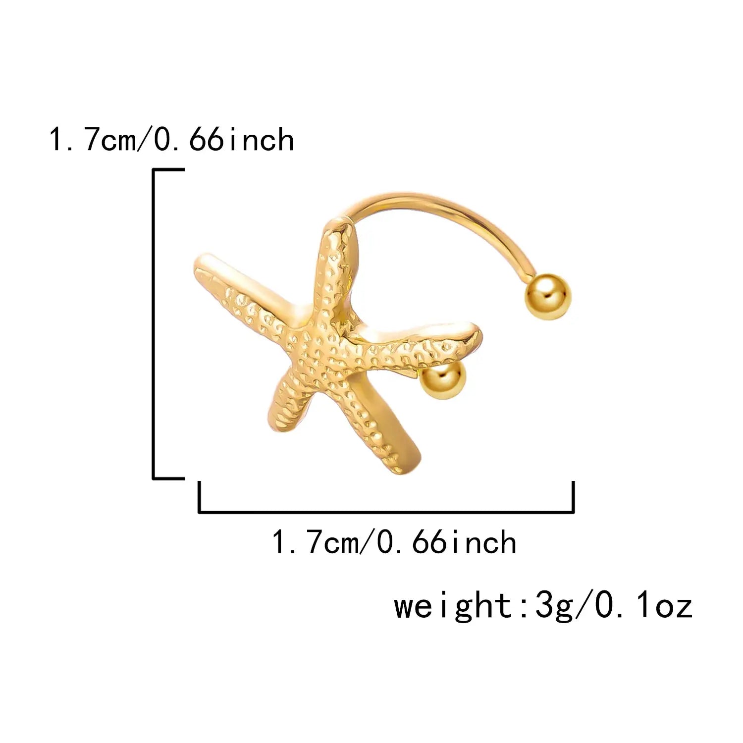 Starfish ear clip fake piercing, gold-tone finish for women