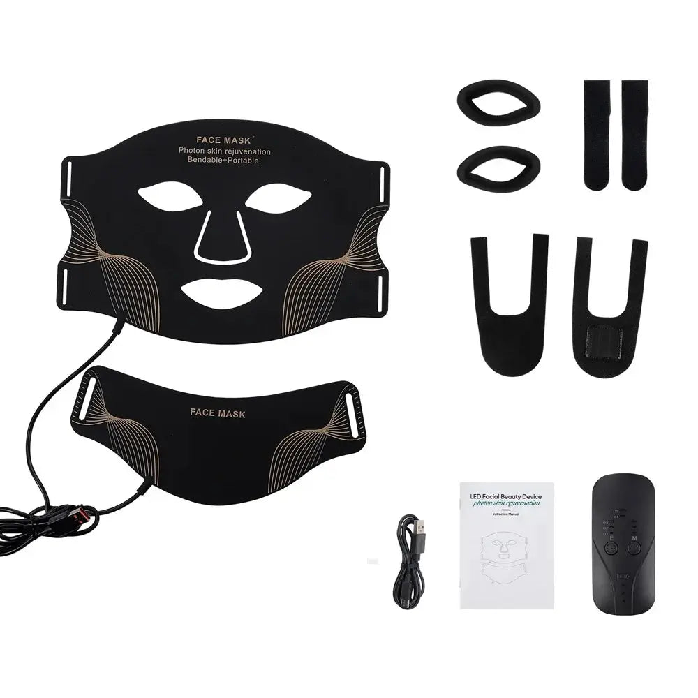 Silicone LED Mask With Neck 7 Color Photon Therapy Anti Aging Brighten