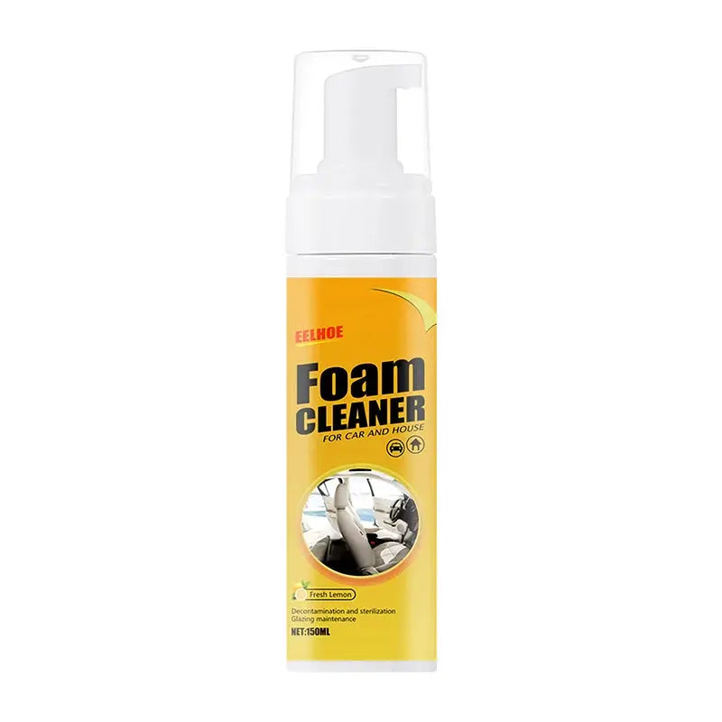 Car foam cleaner spray bottle with yellow label, lemon scent, for car interior and home cleaning, 150ml