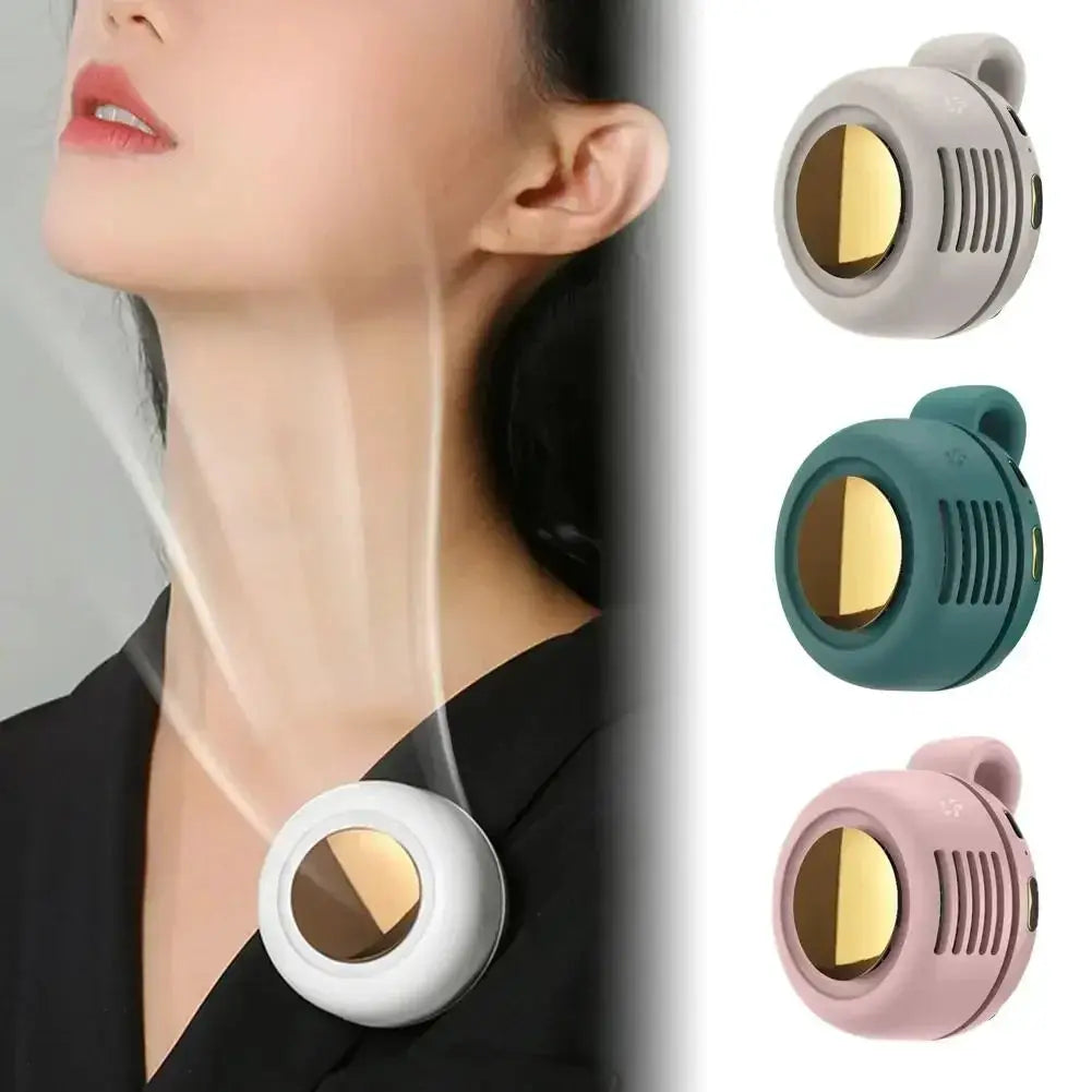 Portable clip-on mini bladeless neck fan by Simples Market in white, green, pink or gray.