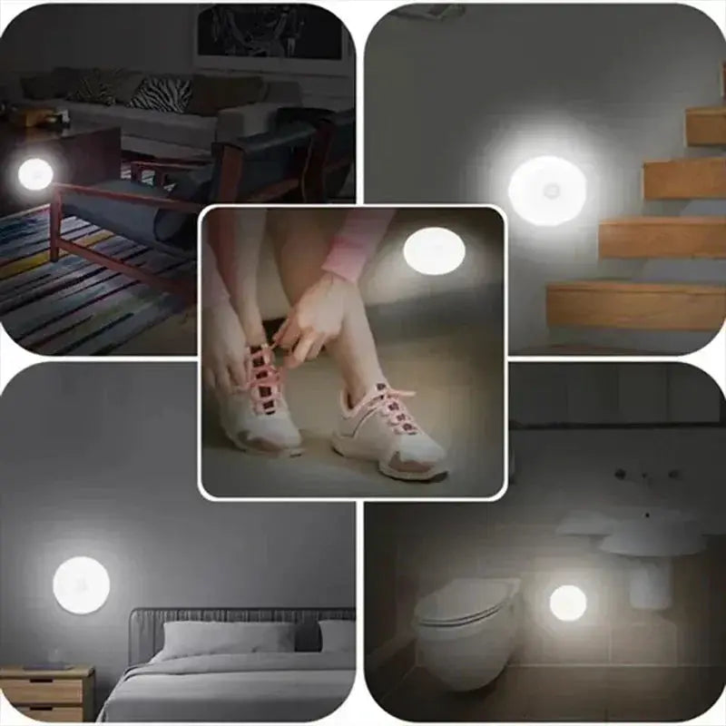 Motion sensor USB rechargeable LED night light by Simples Market for stairs, hallway, kitchen, bedroom, and closet.
