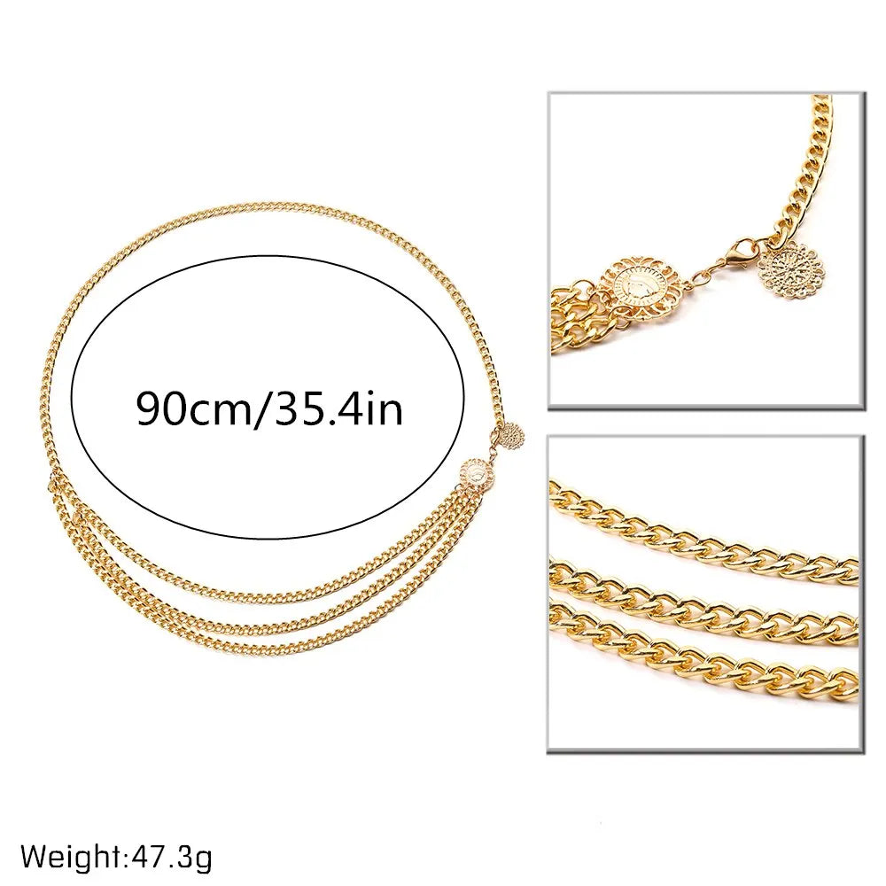 Boho Sunflower Queen Waist Belt Chain Lightweight Aluminum Body Jewelry Bikini Rave Festival