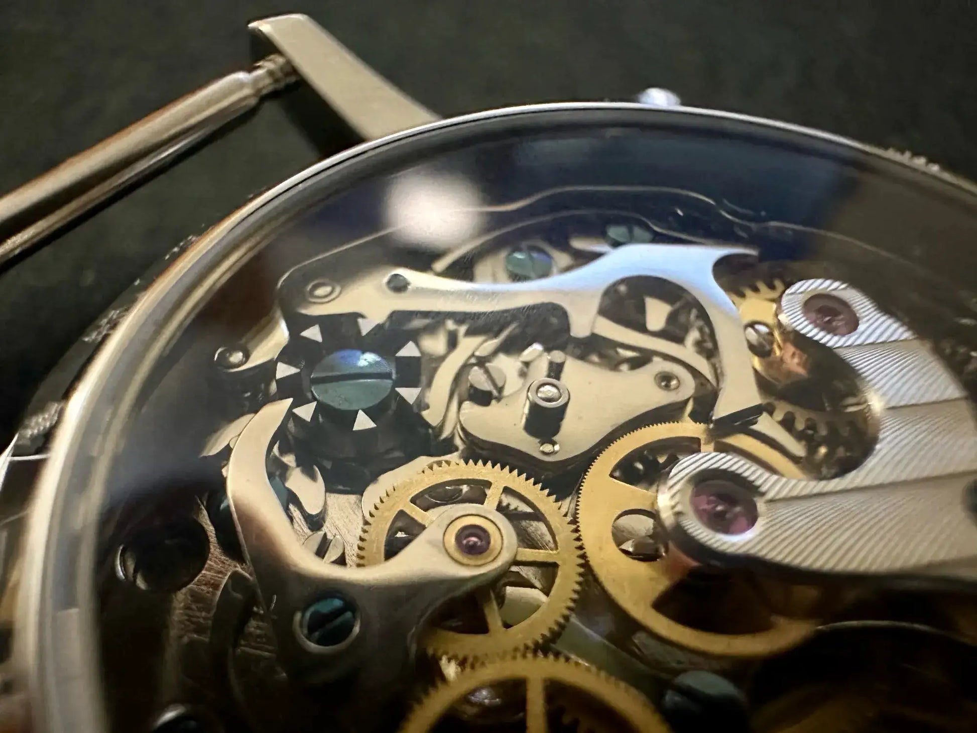 Red Star 38mm men's mechanical chronograph watch with skeleton movement and gold gears