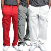 Men's cargo sweatpants, three colorways red, gray and white, with drawstring waist and cargo pockets