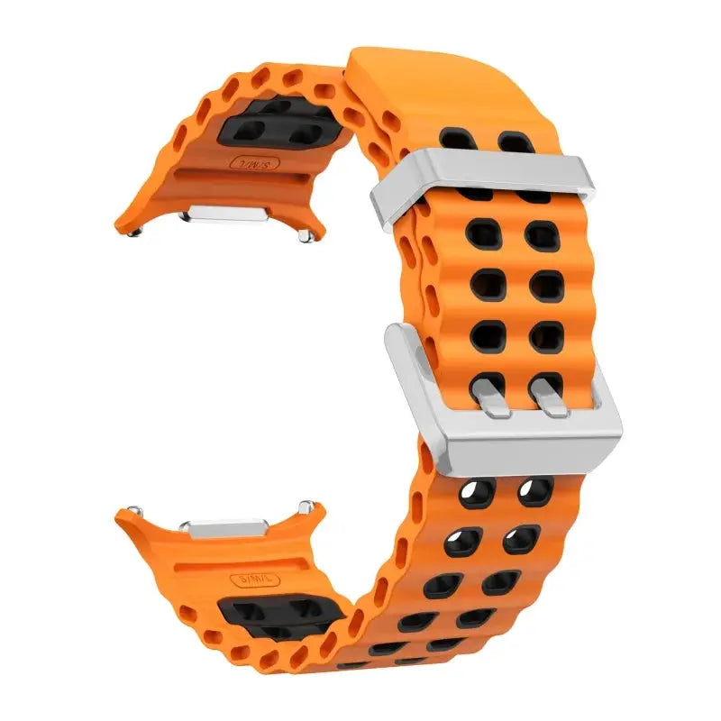 Marine Band silicone strap for Samsung Galaxy Watch Ultra 47mm, orange with black perforations, Simples Market.