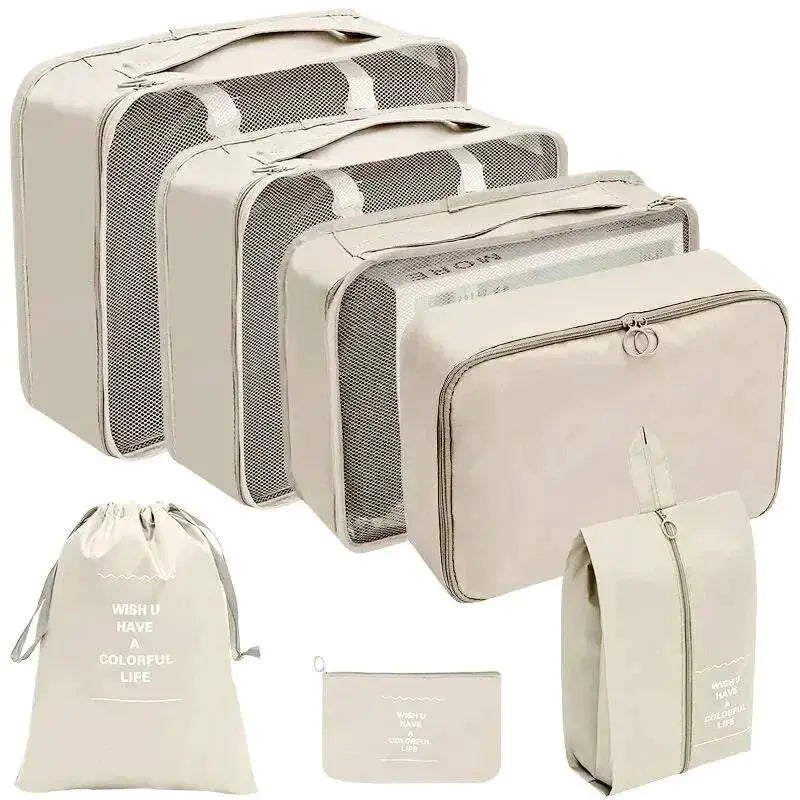 7 To 10 Piece Travel Organizer Set Packing Cubes And Oxford Storage Bags For Luggage Clothes Shoes Wardrobe