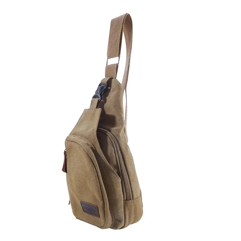 Simples Market men's brown canvas satchel shoulder bag with adjustable sling and multiple pockets