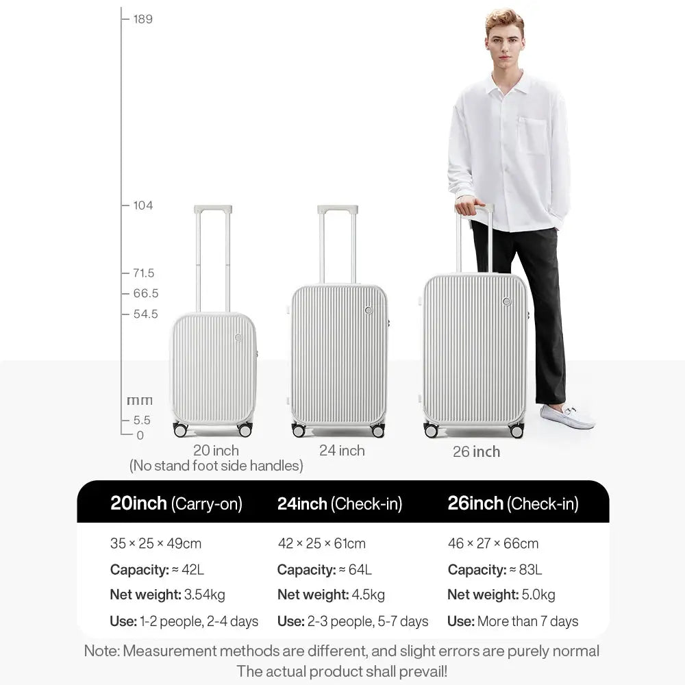 Mixi 2024 three-piece silver hard-shell carry-on luggage set by Simples Market with spinner wheels