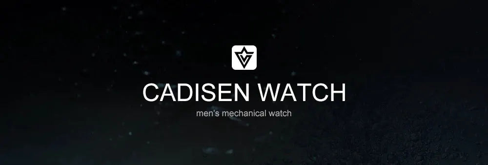 CADISEN WATCH brand banner with logo and text men's mechanical watch on a dark aquatic background