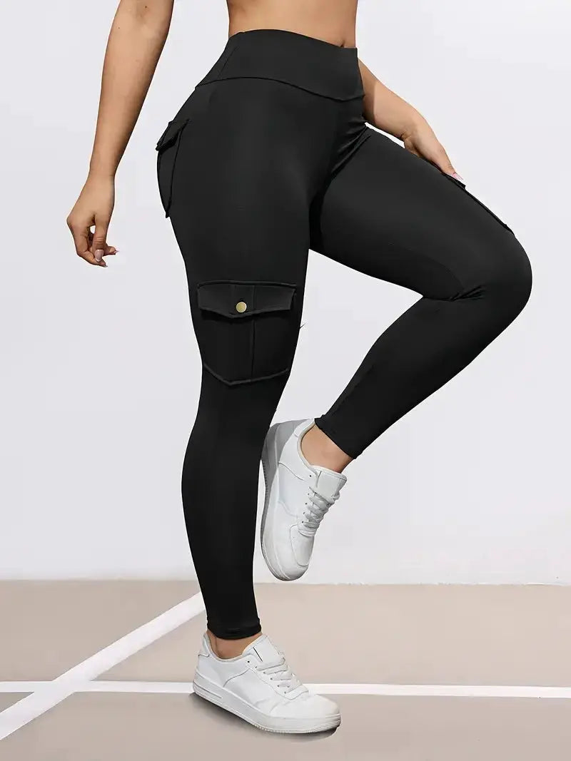 Simples Market women's black cargo-pocket leggings for workouts