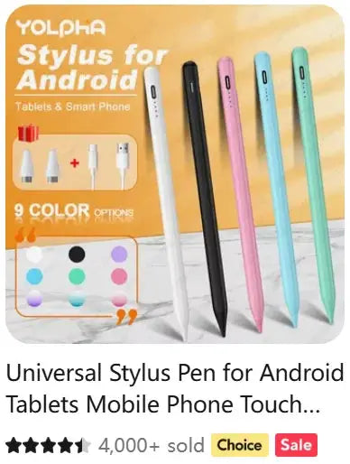 Simples Market universal stylus pen set; 9 color options with white, black, pink, blue, mint in YOLOHA packaging