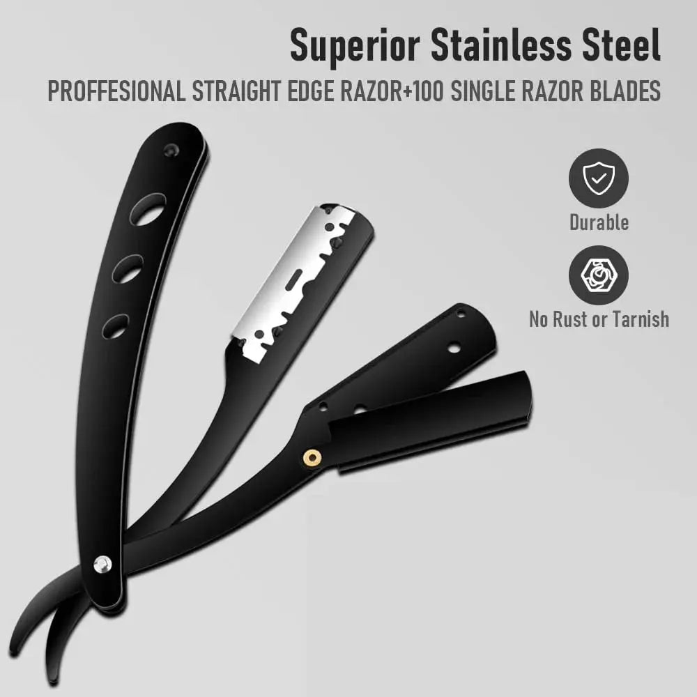 Classic Black Folding Barber Razor Stainless Steel Shaver For Face Underarms And Pubic Hair
