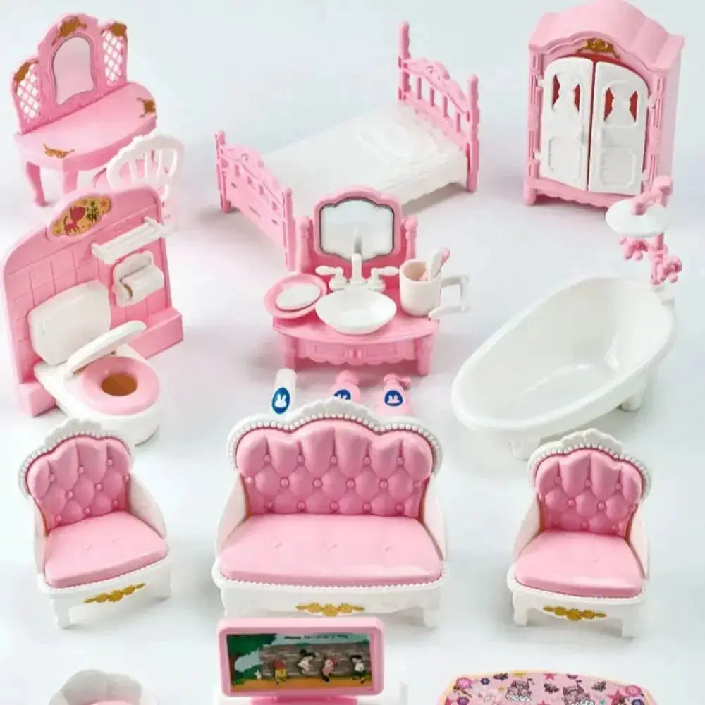 Kawaii Pink 10 Piece Miniature Dollhouse Furniture And Kitchen Accessories Set For Girls And Collectors