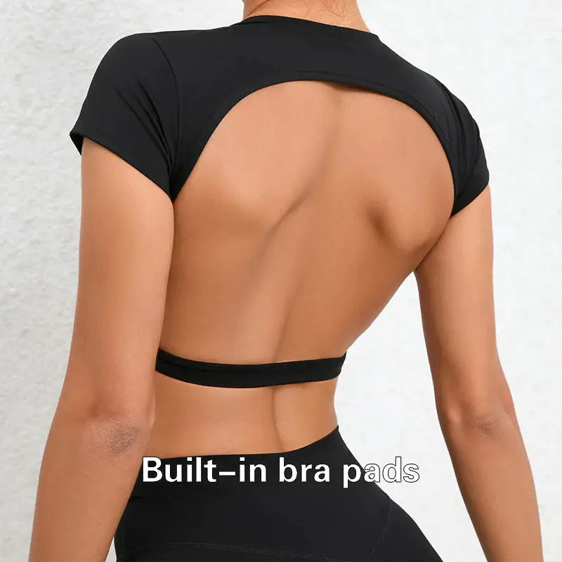 Hearuisavy Sports Shirts Breathable Backless Yoga Top For Women With Nylon Spandex Comfort For Workout And Fitness