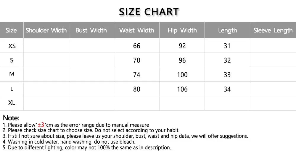 Simples Market women's solid color skort size chart showing waist 66–80 cm, hip 92–106 cm, length 31–34 cm