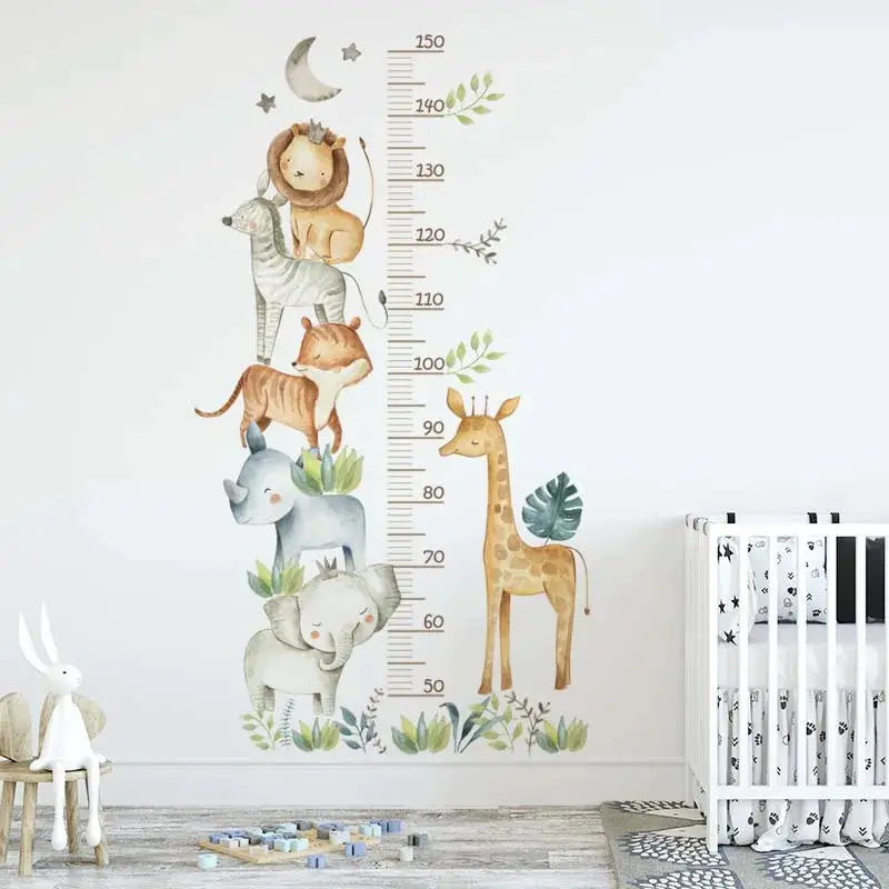 3pc cartoon animal height ruler wall stickers in pastel colors, removable PVC for kids' room
