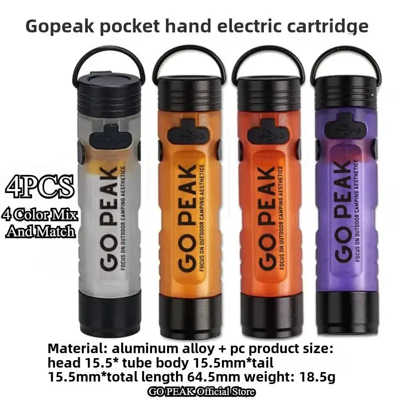 GOPEAK pocket mini flashlights set of 4 with key clips; 4-color mix, aluminum alloy bodies.