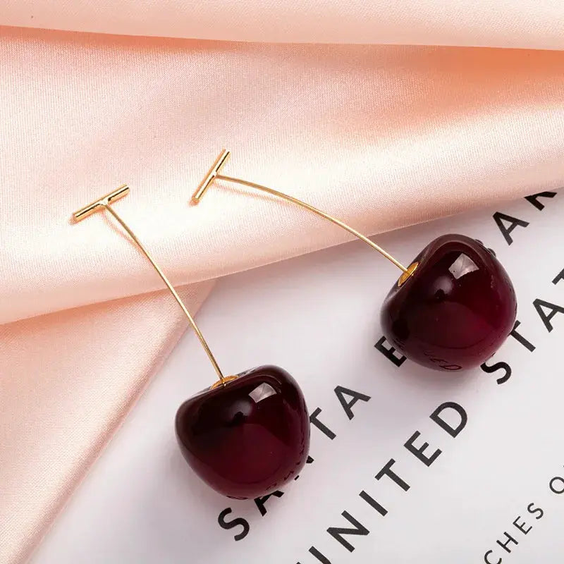 Cute Red Cherry Earrings Fashion Jewelry For Girls Women Versatile Sweet Cherry Design Gift Idea