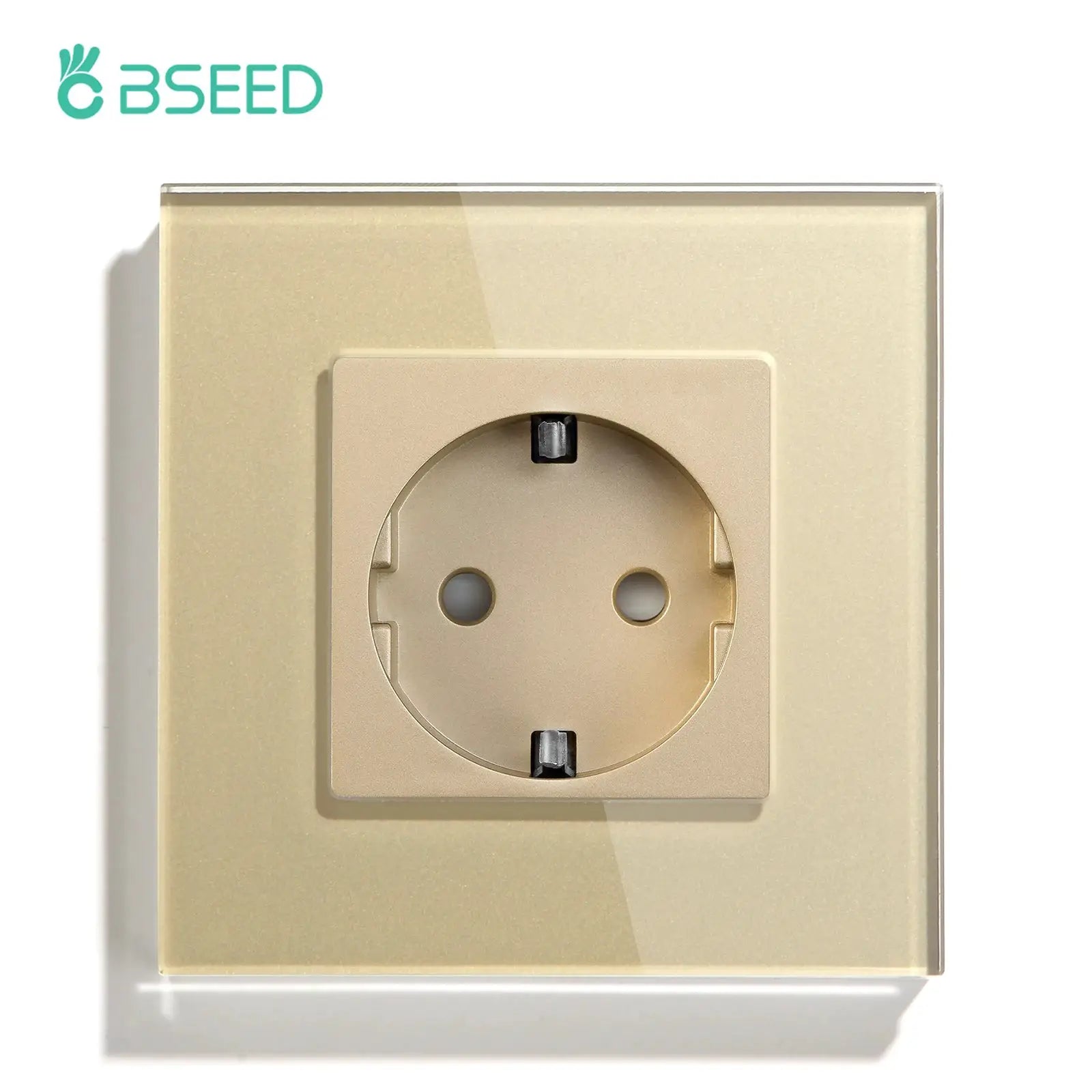 BSEED EU wall socket with glass panel beige/gold finish 16A Schuko outlet