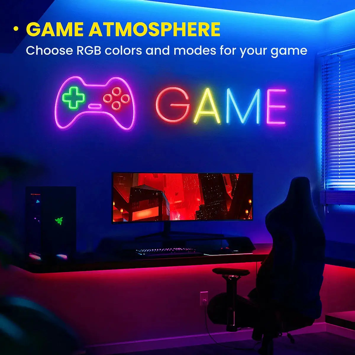 Neon LED Rope Lights RGB strip for bedroom with remote and app control by Simples Market