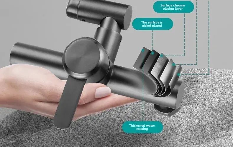 4-Mode stainless steel wall-mounted kitchen faucet by Simples Market, 360-degree rotation, hot/cold mixer