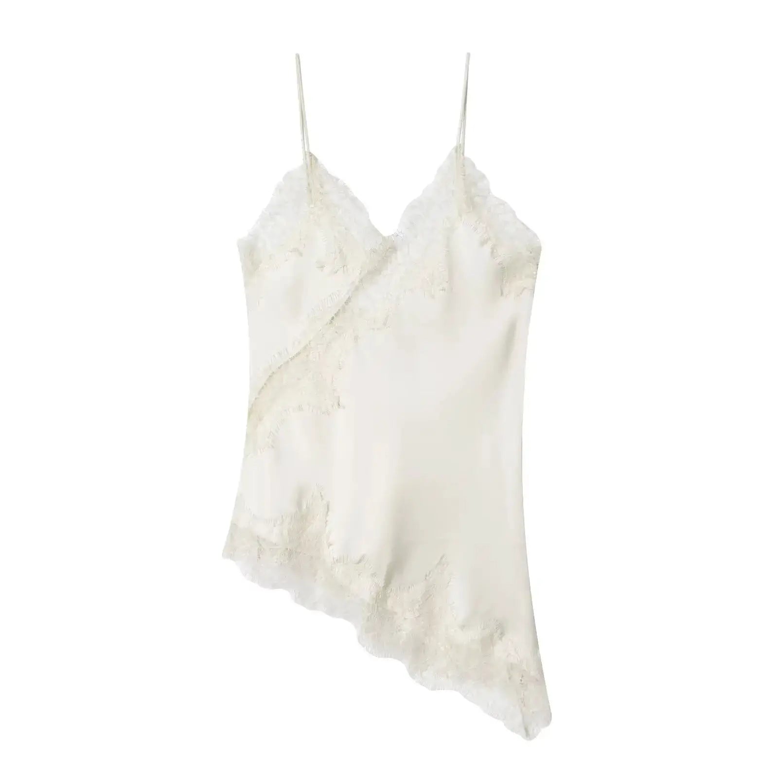 Sexy Women Asymmetrical Lace Slip Tops Backless Sleeveless Off Shoulder Beachwear With Elegant Lace