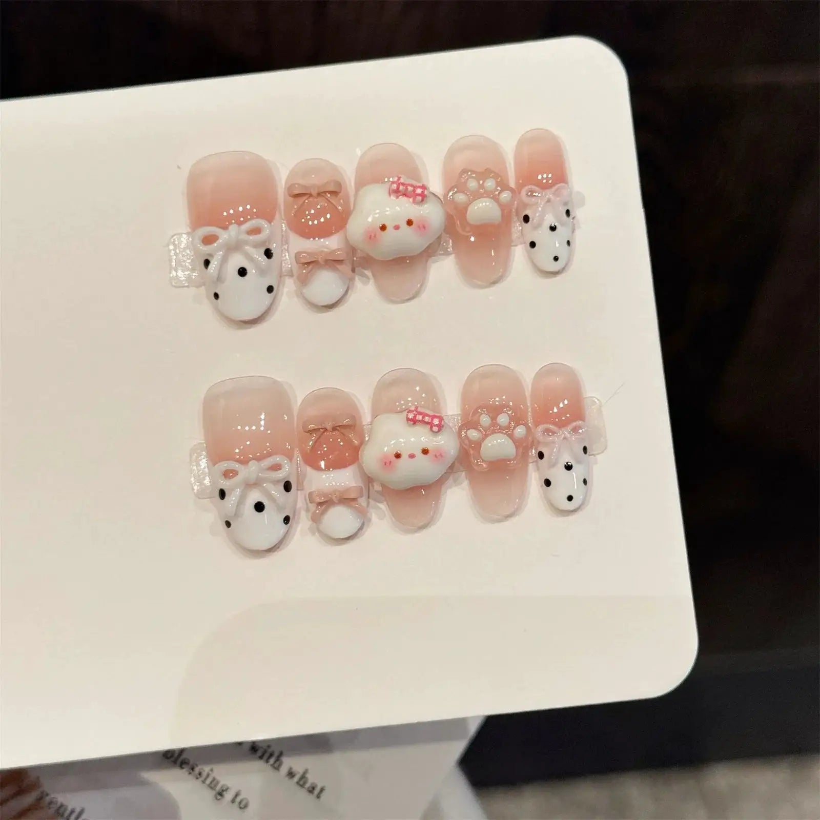 BearPaw Studio Handmade Press On Nails With Bear Paw Design Light Blue Almond Shaped Korean Inspired Aesthetic ABS