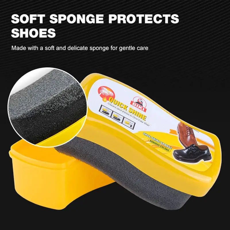 Simples Market shoe shine sponge kit with yellow case and gray soft foam sponge