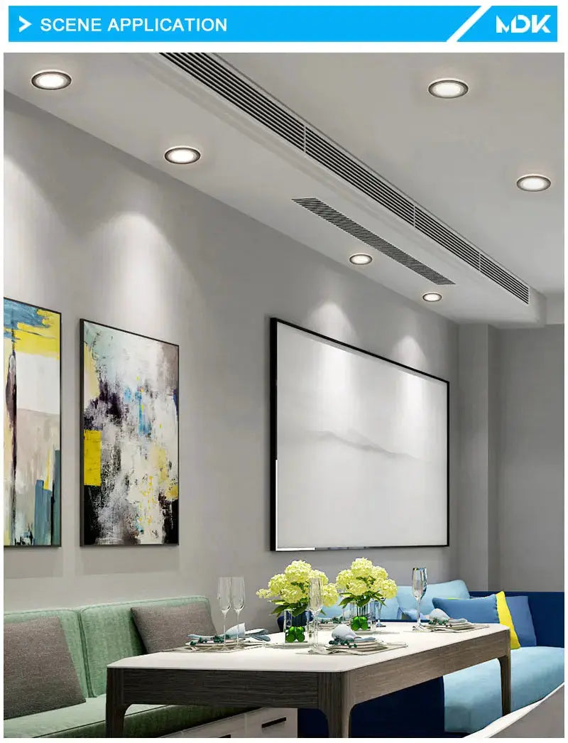 Six LED downlight recessed spotlights with 3-color switch, 9W, AC220-230V for home ambient lighting