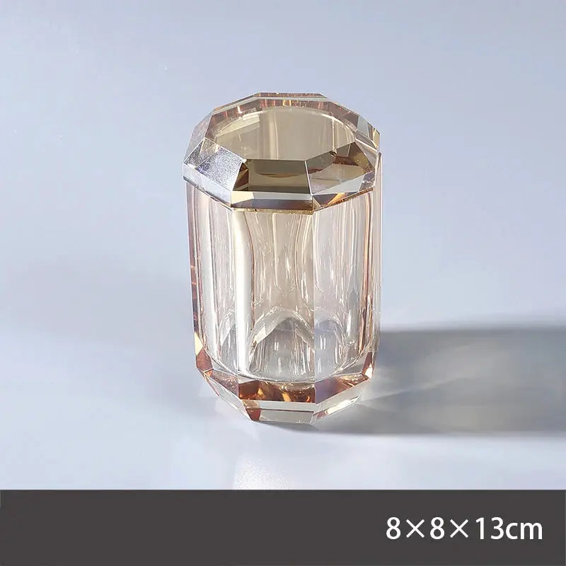 Glass lotion bottle, clear faceted crystal, 8×8×13 cm.